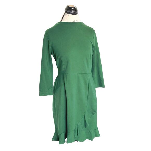 J. Jill Ponte Womens Dress Size Small Green Knit Ruffle Office Work Wear Career - Picture 3 of 12